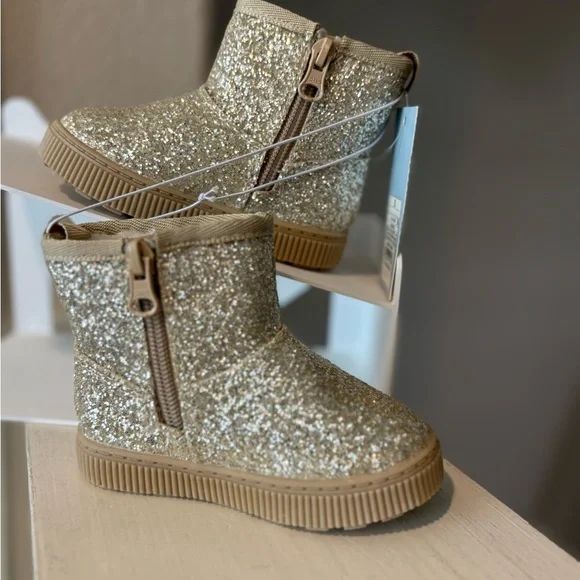 Cat and Jack Toddler Girls Arlo Zipper Shearling Winter Boot Gold Glitter Sz 5c - Picture 2 of 6